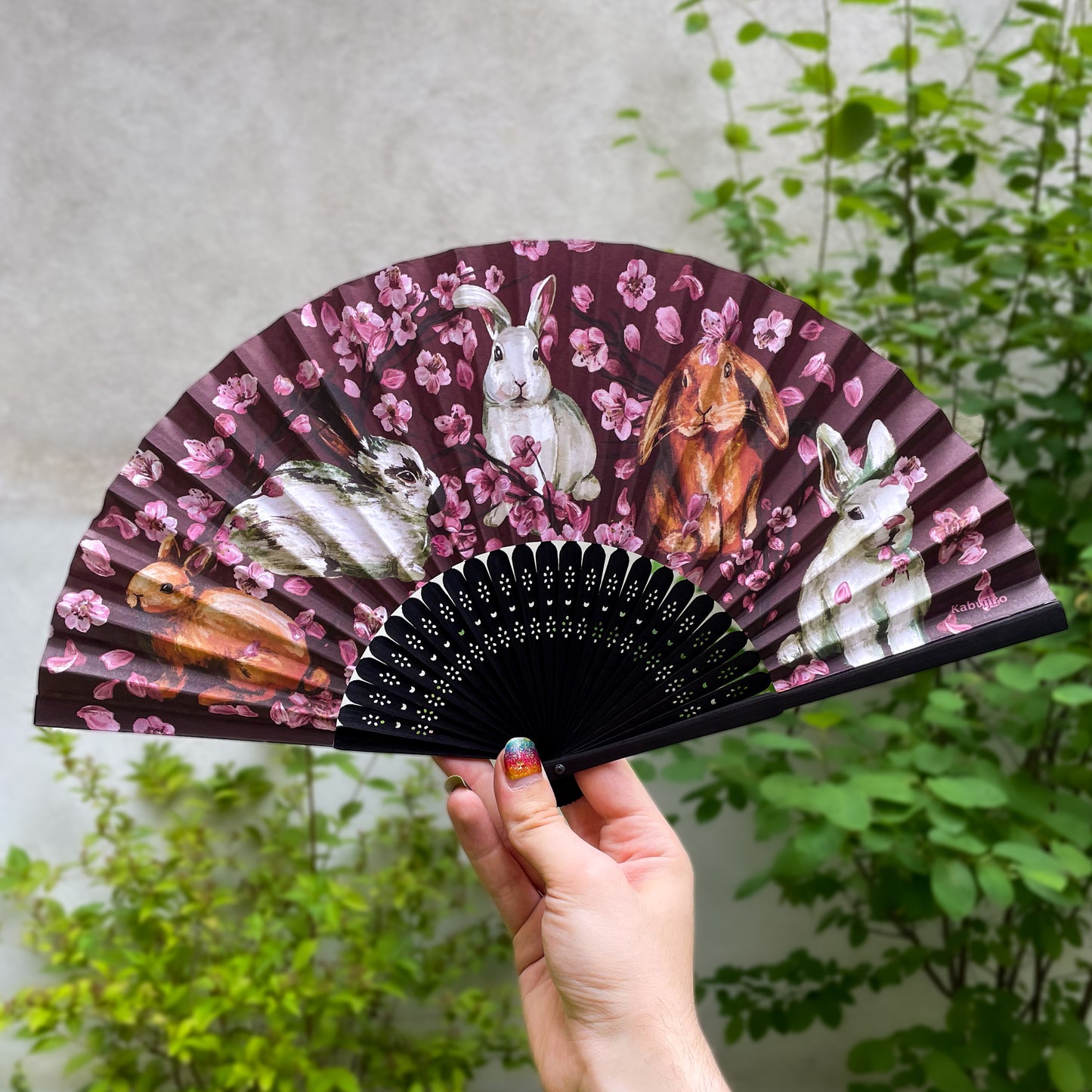 Sakura Bunnies – Bamboo Folding Fan