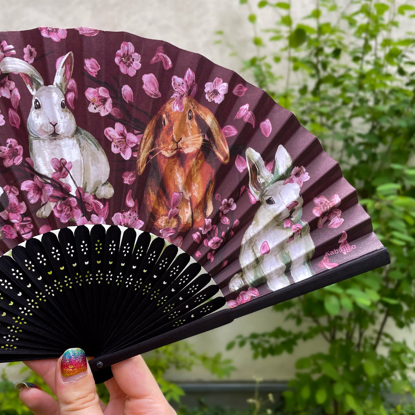 Sakura Bunnies – Bamboo Folding Fan