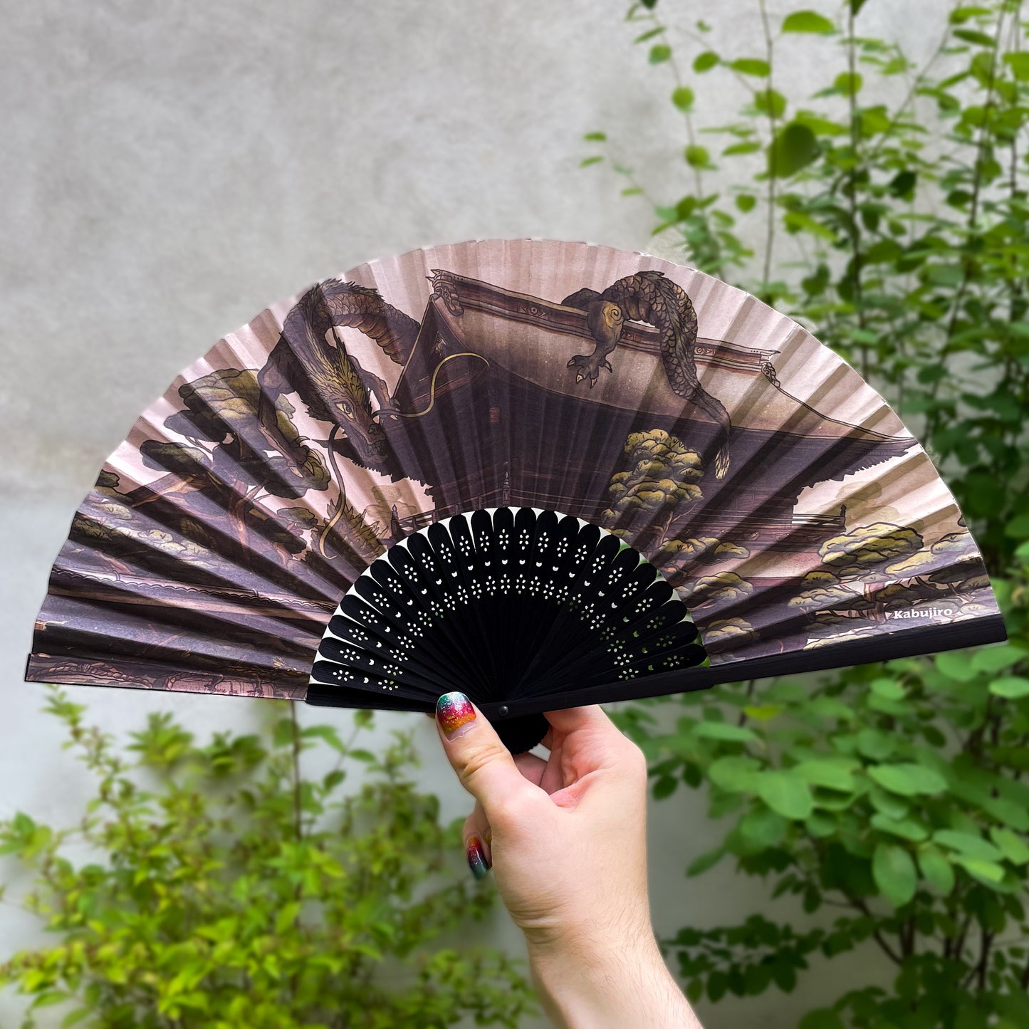 Dragon Temple – Bamboo Folding Fan