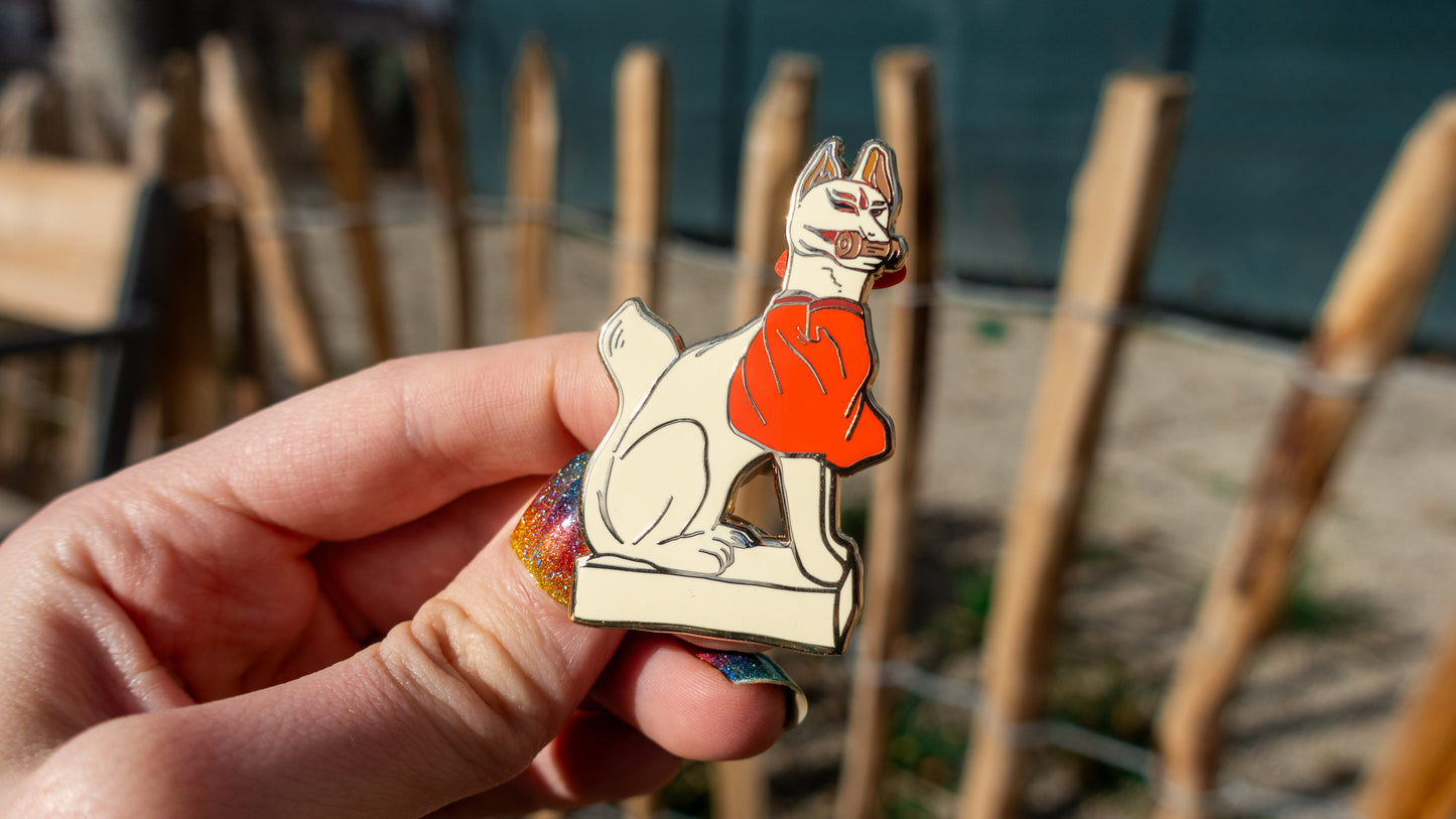 Kitsune Statue – Japanese Shrine Animals Enamel Pin