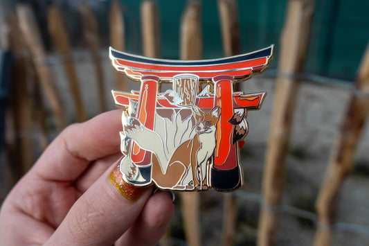 Kitsune Tori Gate – Japanese Shrine Animals Enamel Pin