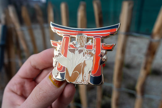 Kitsune Tori Gate – Japanese Shrine Animals Enamel Pin