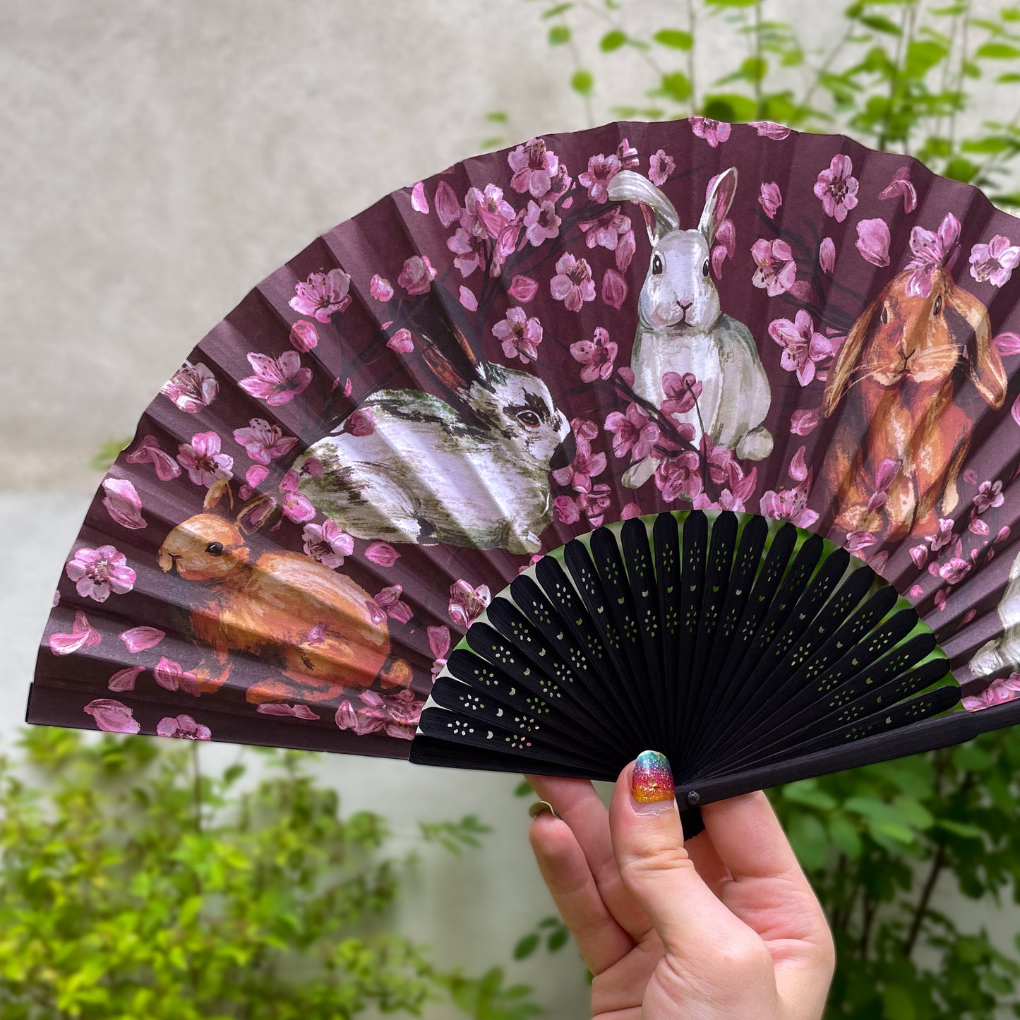 Sakura Bunnies – Bamboo Folding Fan