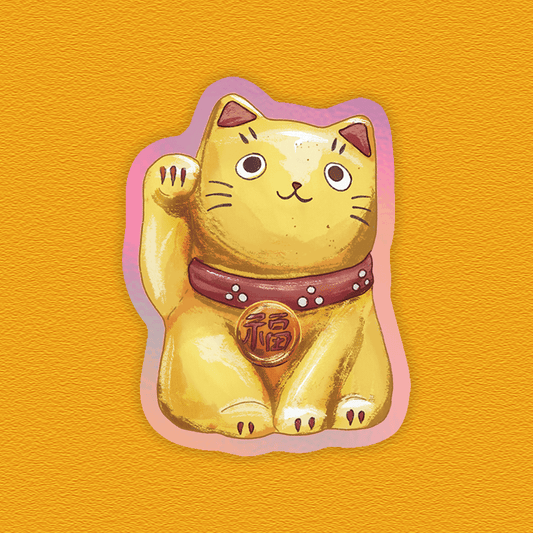 Yellow Lucky Cat – Holographic Sticker