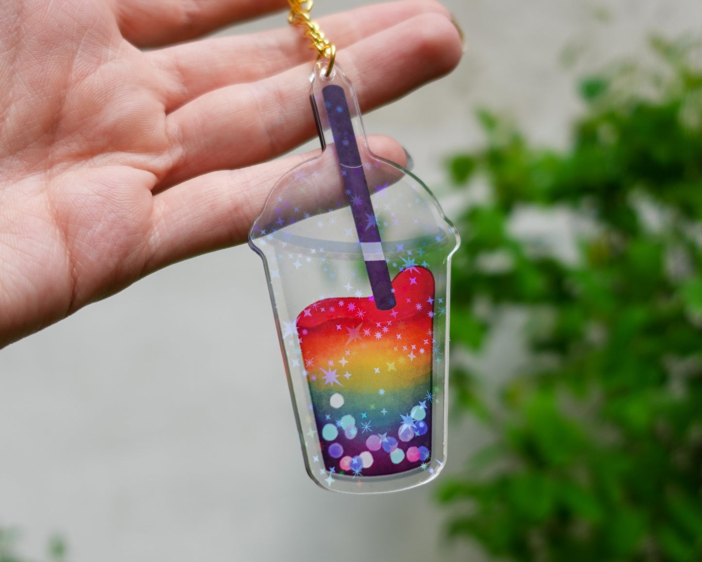 Rainbow Bubble Tea – Holographic Acrylic Charm