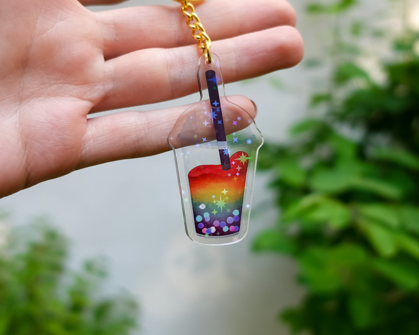 Rainbow Bubble Tea – Holographic Acrylic Charm