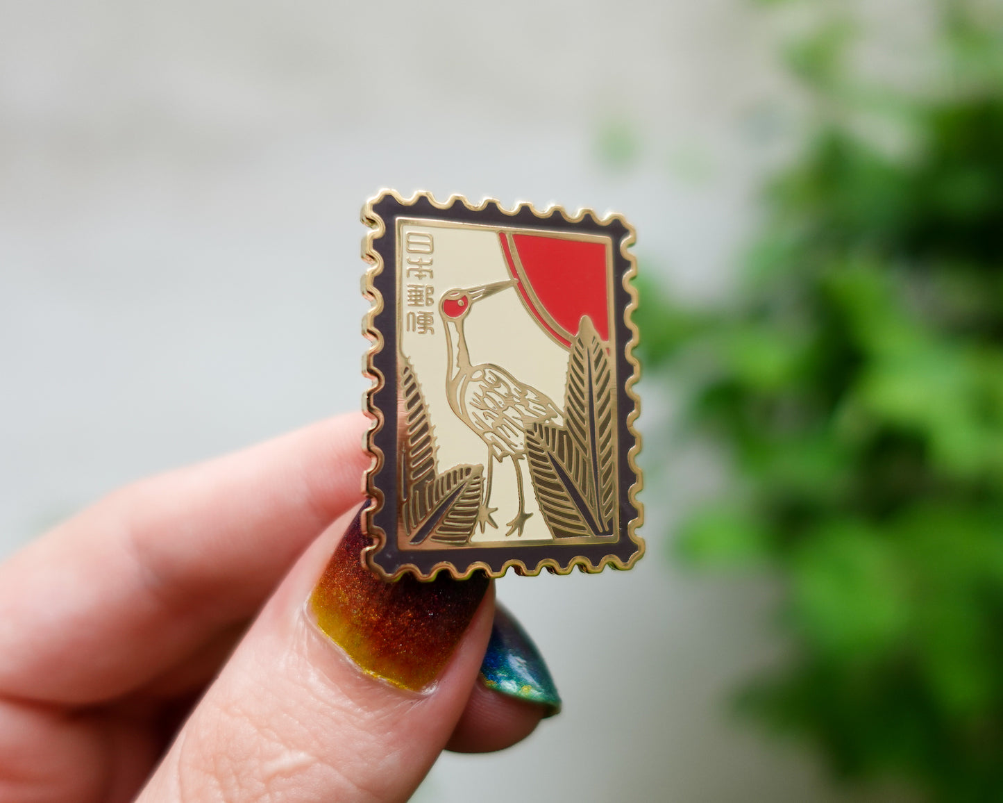 Japanese Hanafuda Stamp Enamel Pin – Crane