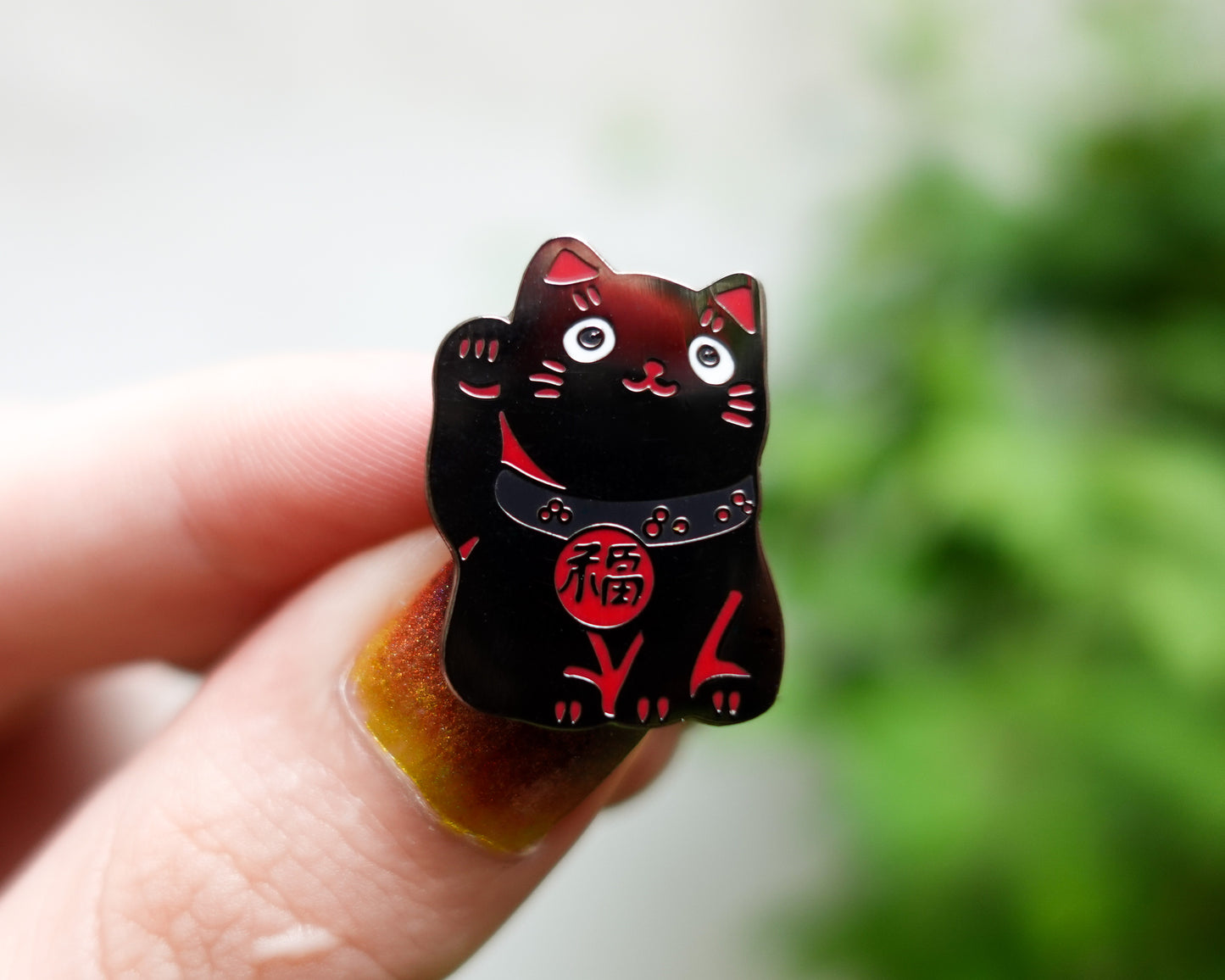 Lucky Cat Enamel Pin – Gold, Rose-Gold, Silver, Black