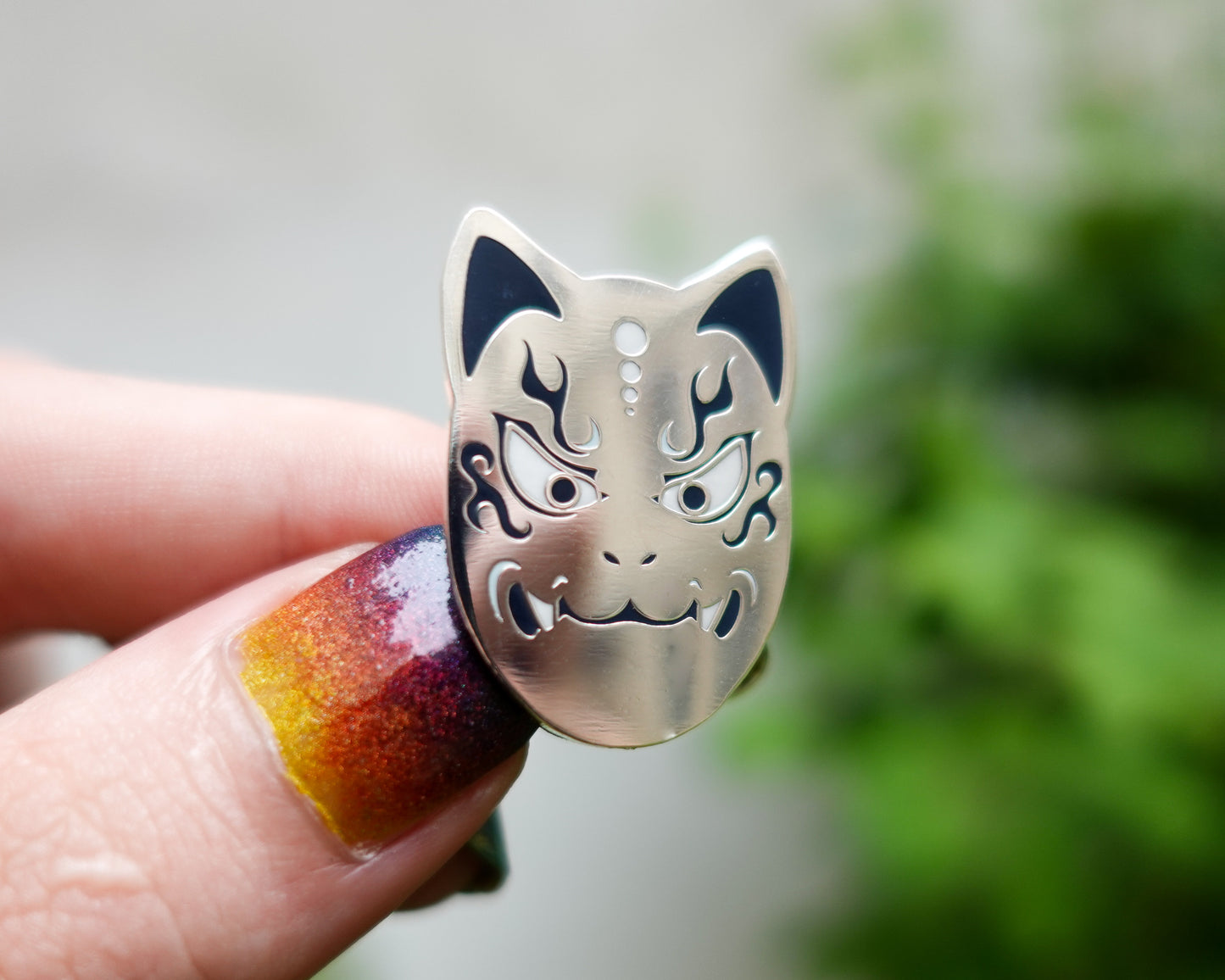 Kitsune Mask Enamel Pin – Gold, Silver, Black