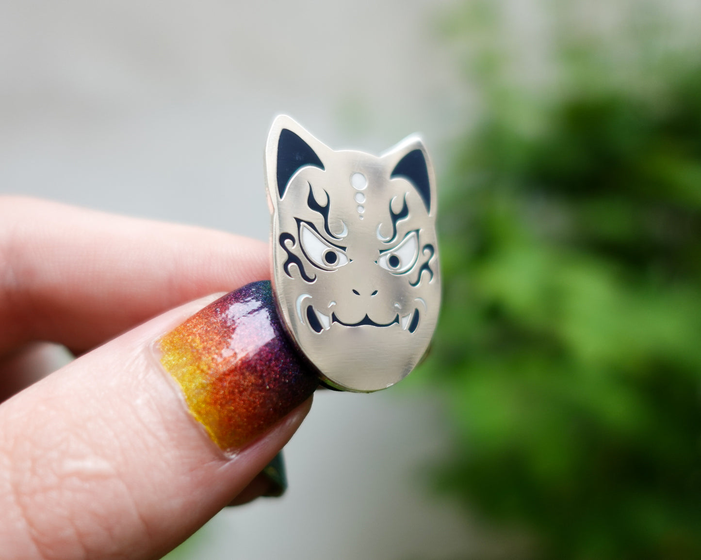 Kitsune Mask Enamel Pin – Gold, Silver, Black