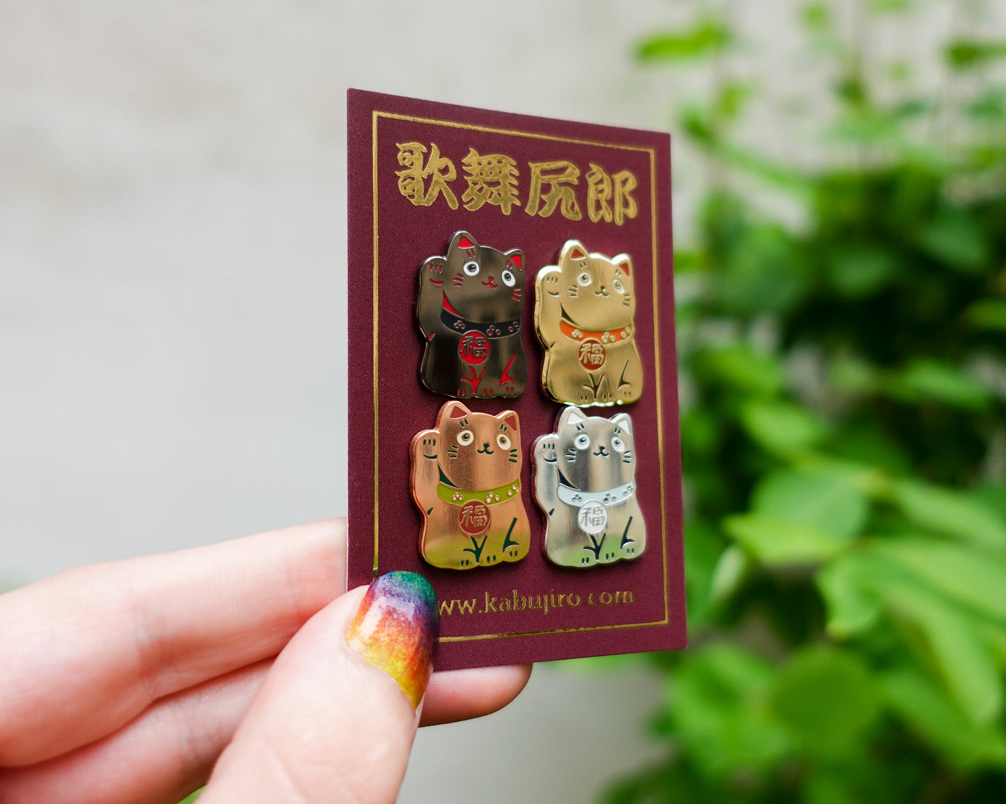 Lucky Cat Enamel Pin – Gold, Rose-Gold, Silver, Black