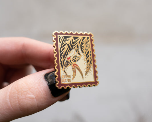 Japanese Hanafuda Stamp Enamel Pin – Songbird