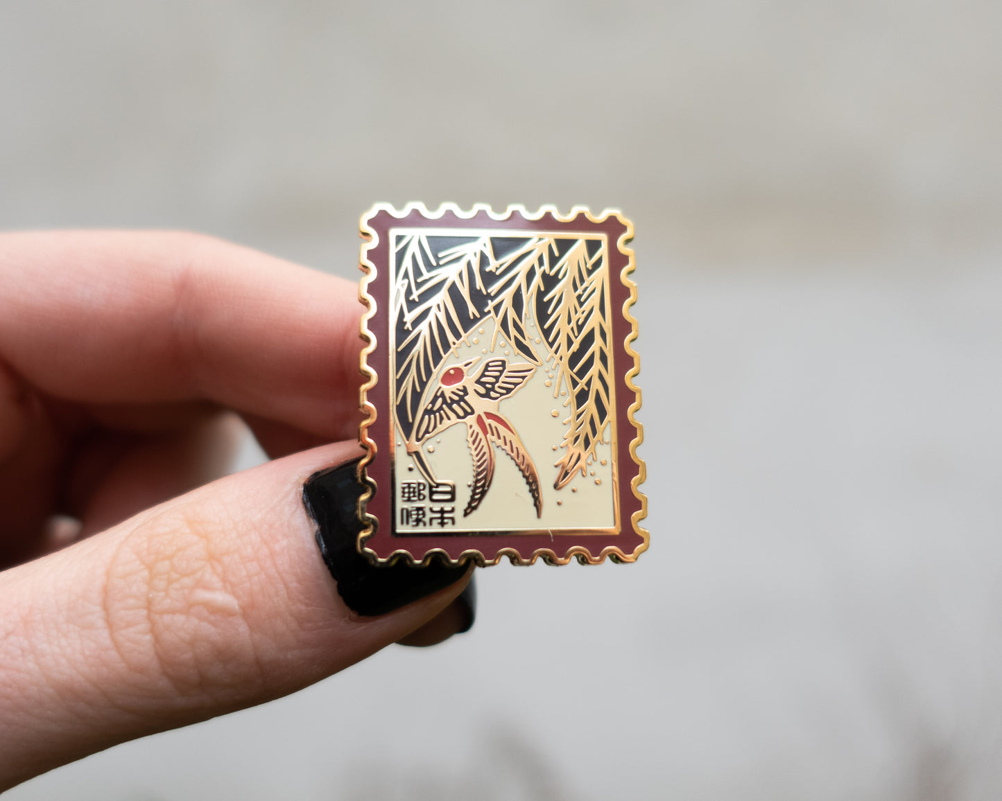 Japanese Hanafuda Stamp Enamel Pin – Songbird