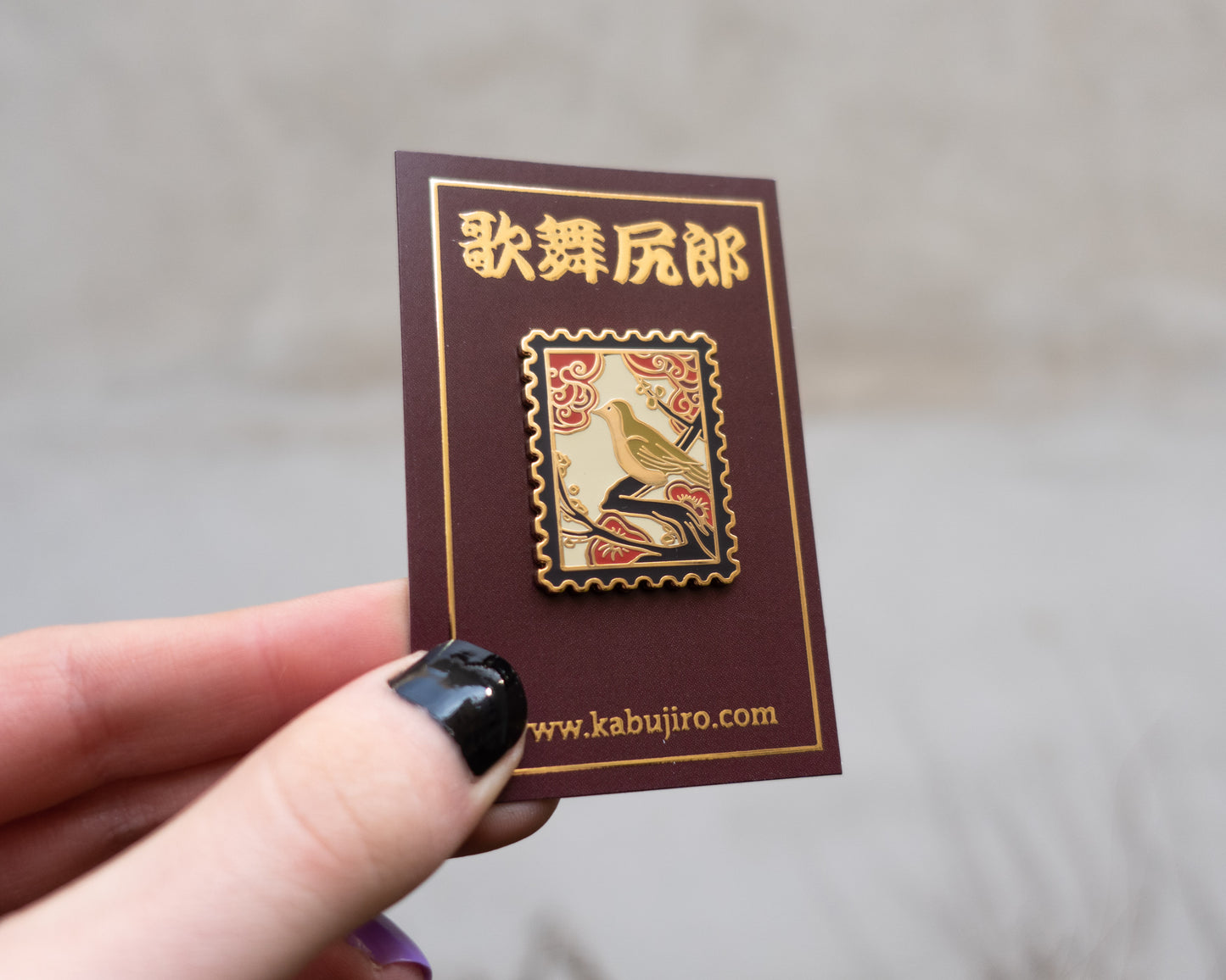 Japanese Hanafuda Stamp Enamel Pin – Bush Warbler Bird