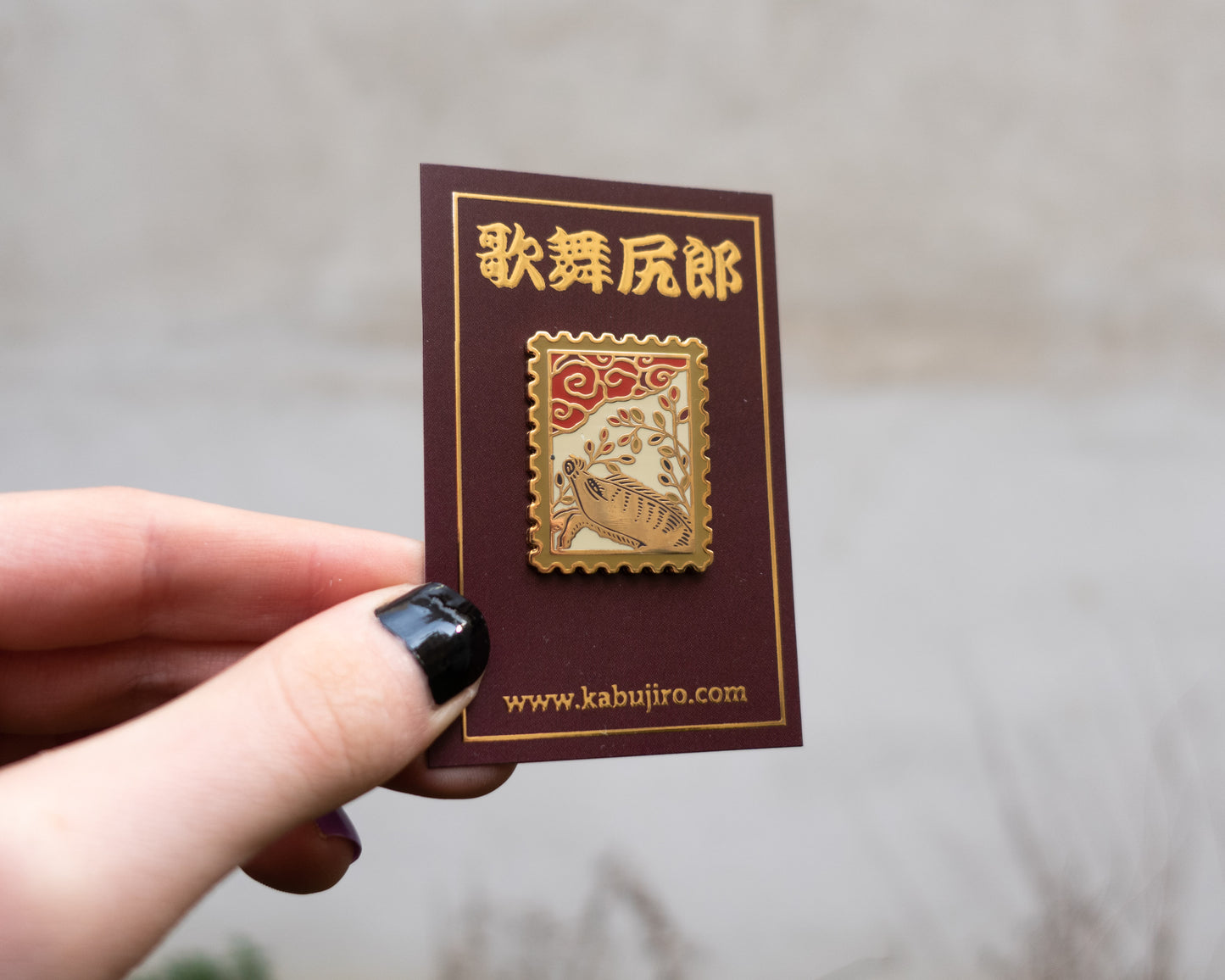 Japanese Hanafuda Stamp Enamel Pin – Wild Boar