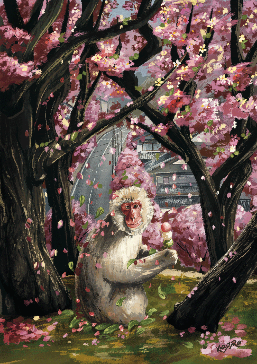 Spring Monkey – Four Seasons Postcard