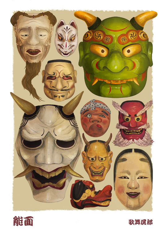 Noh-men – Japanese Masks Postcard
