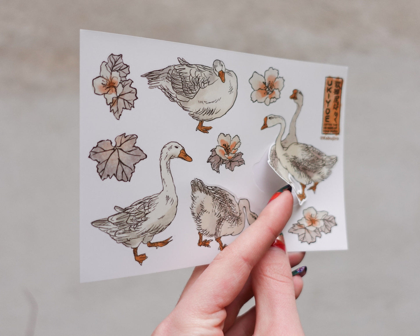 Geese and Flowers – Stickersheet with 9 Japanese Stickers inspired by Kono Bairei Ukiyo-e