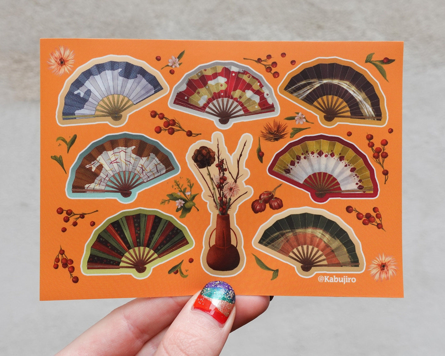 Japanese Fans and Ikebana – Stickersheet with 8 Vinyl Stickers