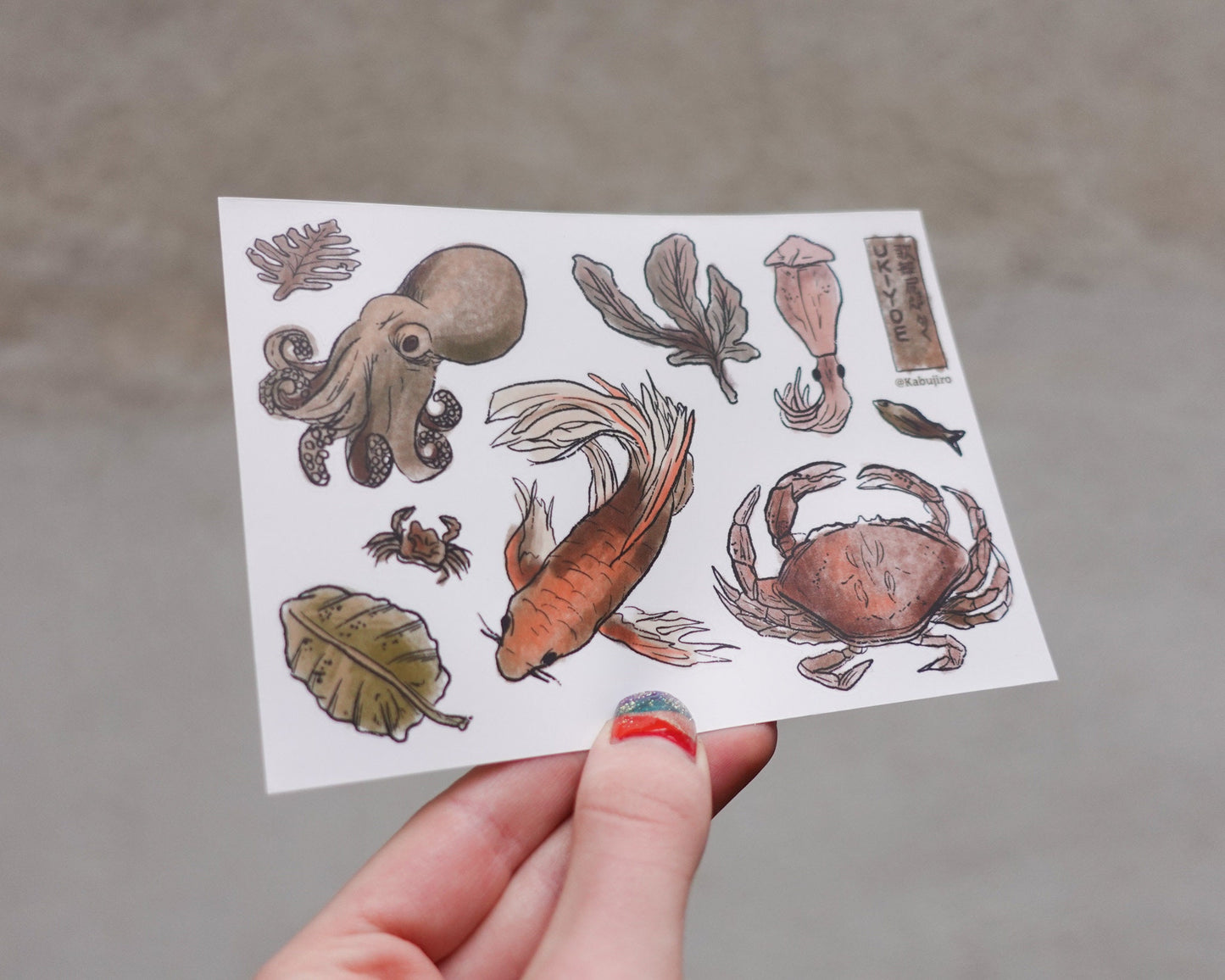 Sea Creatures – Stickersheet with 9 Japanese Ukiyo-e inspired Stickers